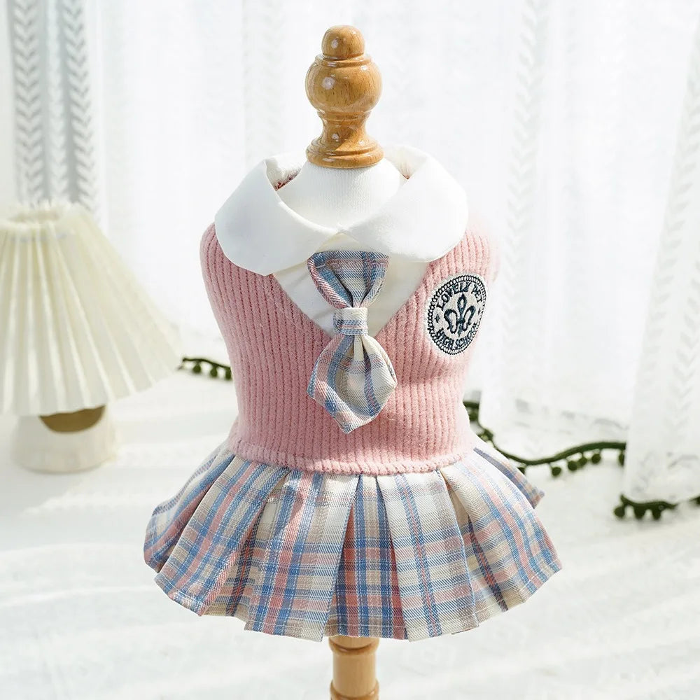 Kawaii Pet Jk Plaid Skirt Knitted College Style Cat Apparel – 3 Colors
