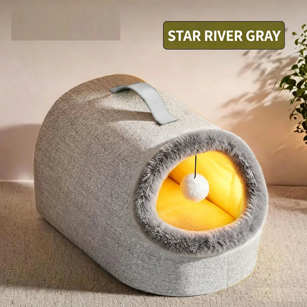 Heated Cat Bed Enclosed Pet House Winter Warm Auto Overheat – 4 Colors
