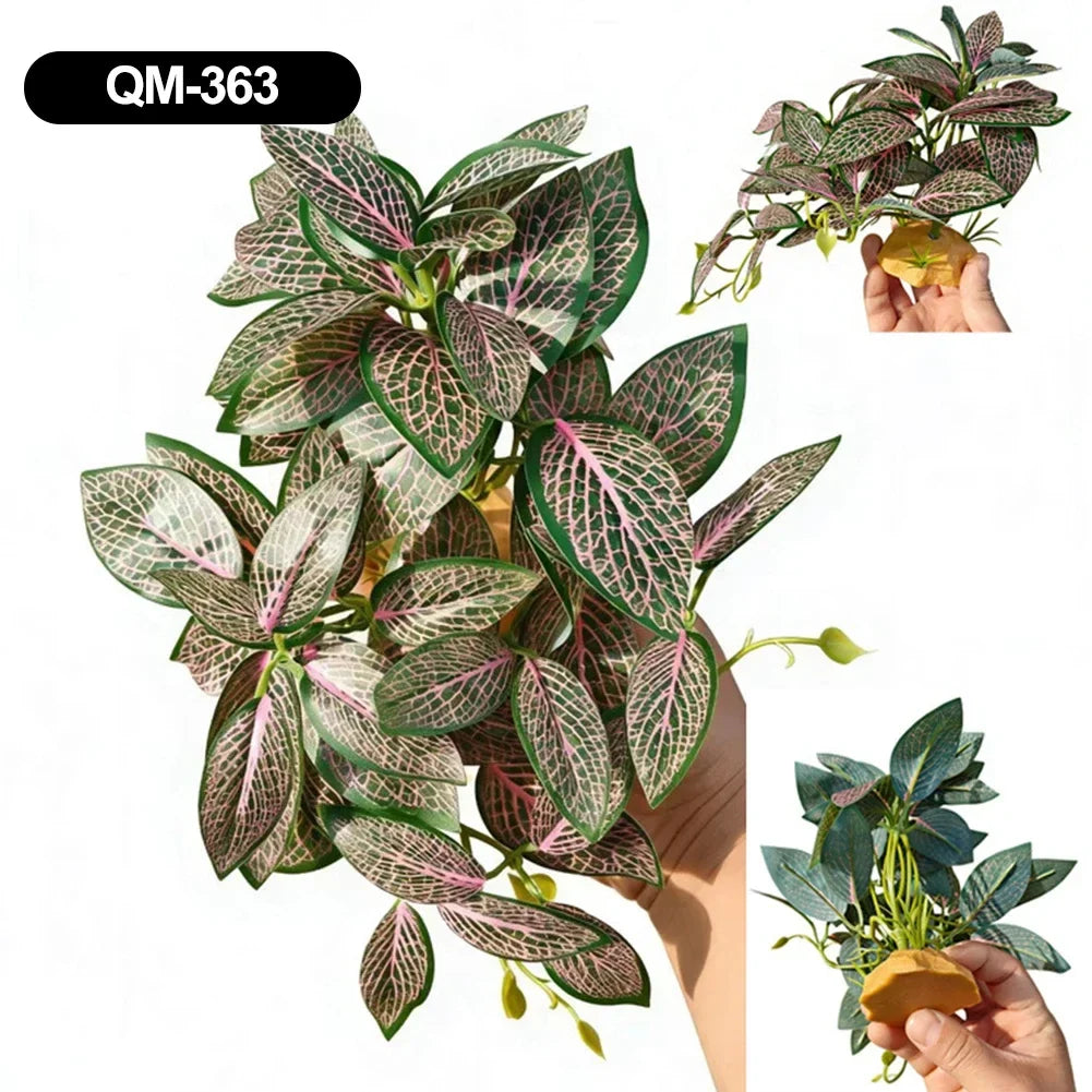 Large Leaf Artificial Plant Stable Base Vivarium Decor for Horses