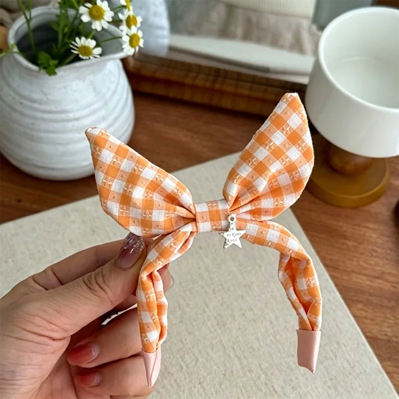 Gingham Plaid Bow Pet Hair Clip with Star Charm Cute Vintage – Dog Supplies