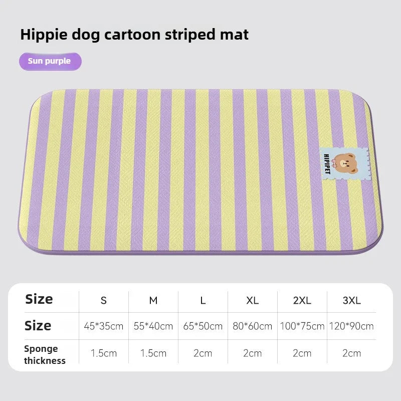 Summer Dog Cartoon Striped Ice Silk Cooling Pad – Dog Supplies