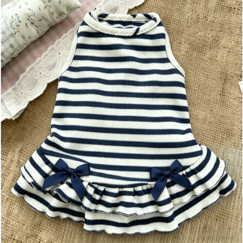 Cute Red White Striped Pet Dress Sleeveless - ProPawPet.com