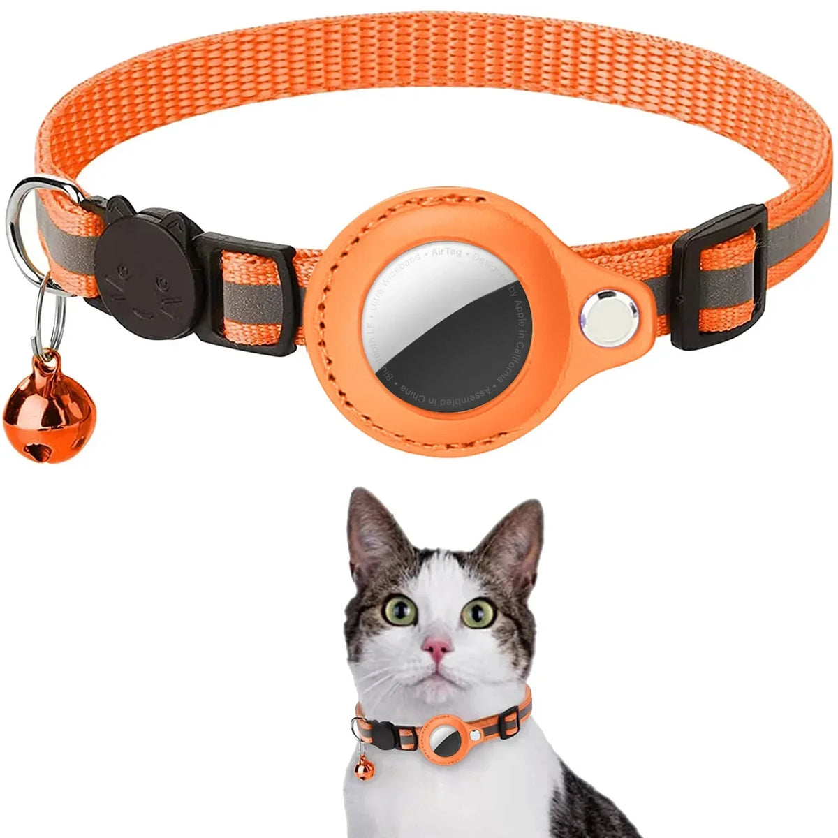 Adjustable Reflective Cat Collar with Detachable Airtag Holder – 6 Colors