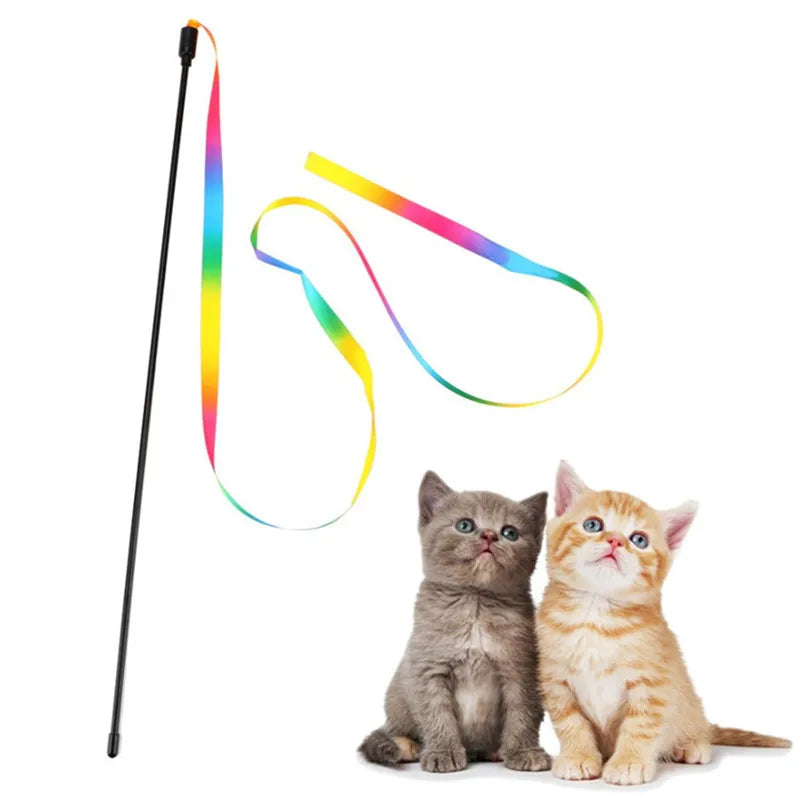 1Pc Funny Cat Stick Cat Toys Rainbow Ribbon - ProPawPet.com