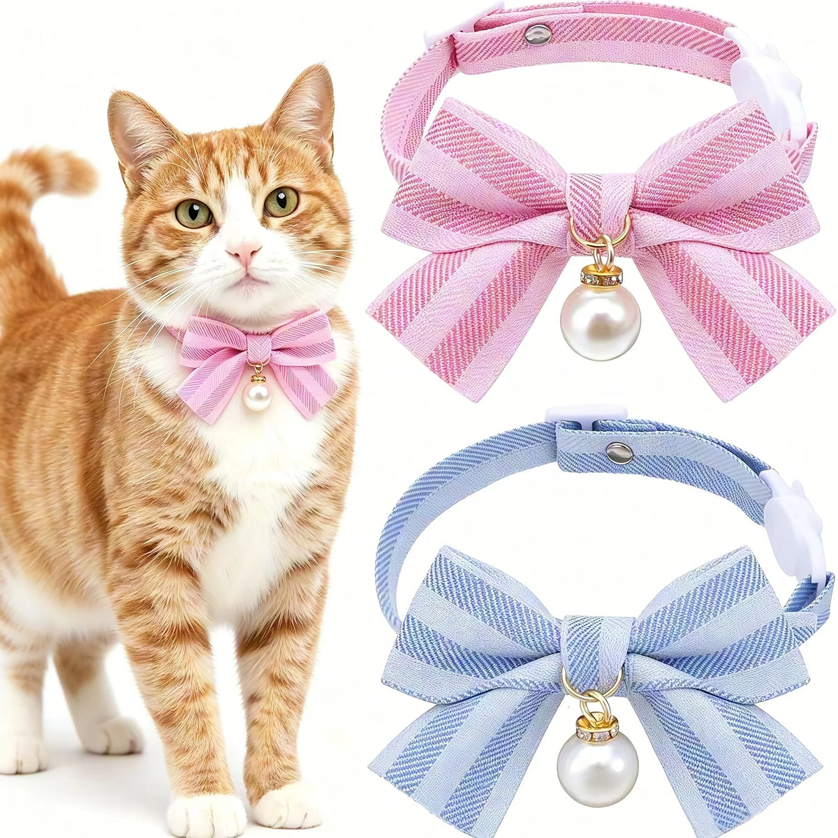1Pc Breakaway Cat Bowtie Collar, Pearl Decor - ProPawPet.com