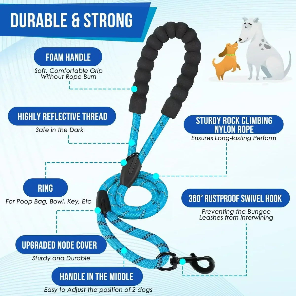 Reflective Double Dog Leash with Two Extra - ProPawPet.com