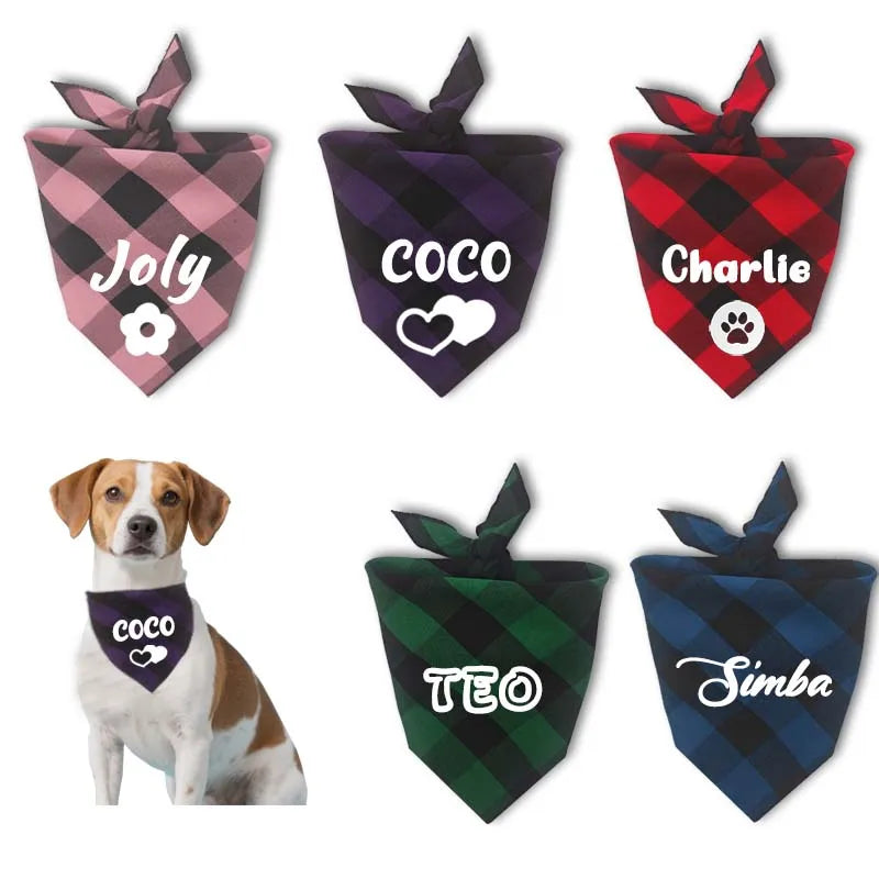 Custom Dog Pet Plaid Bandana Name ID - ProPawPet.com