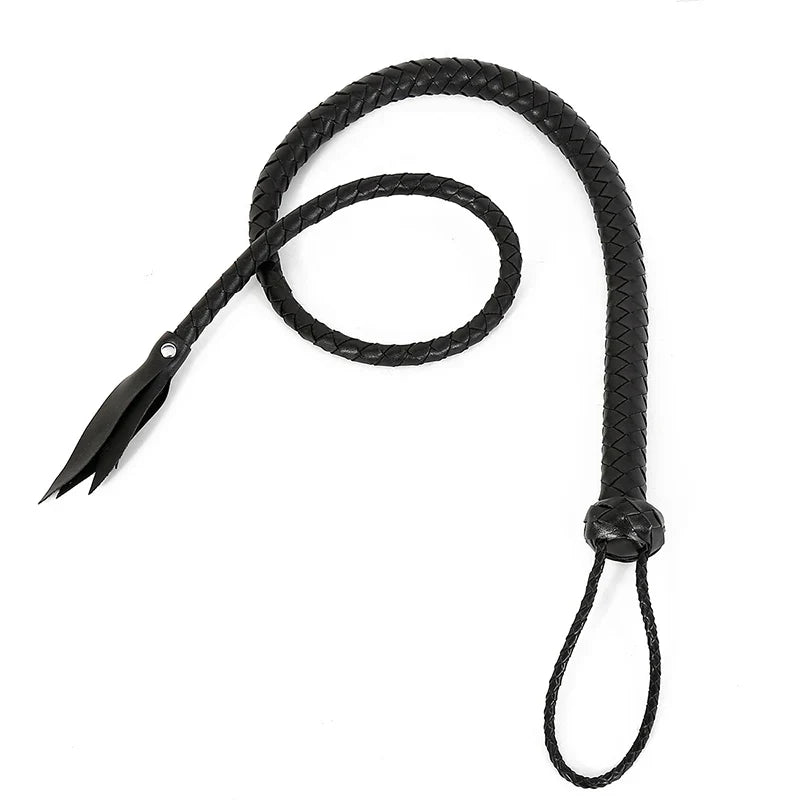 109cm Long Snake Whip Black Leather Weave - ProPawPet.com