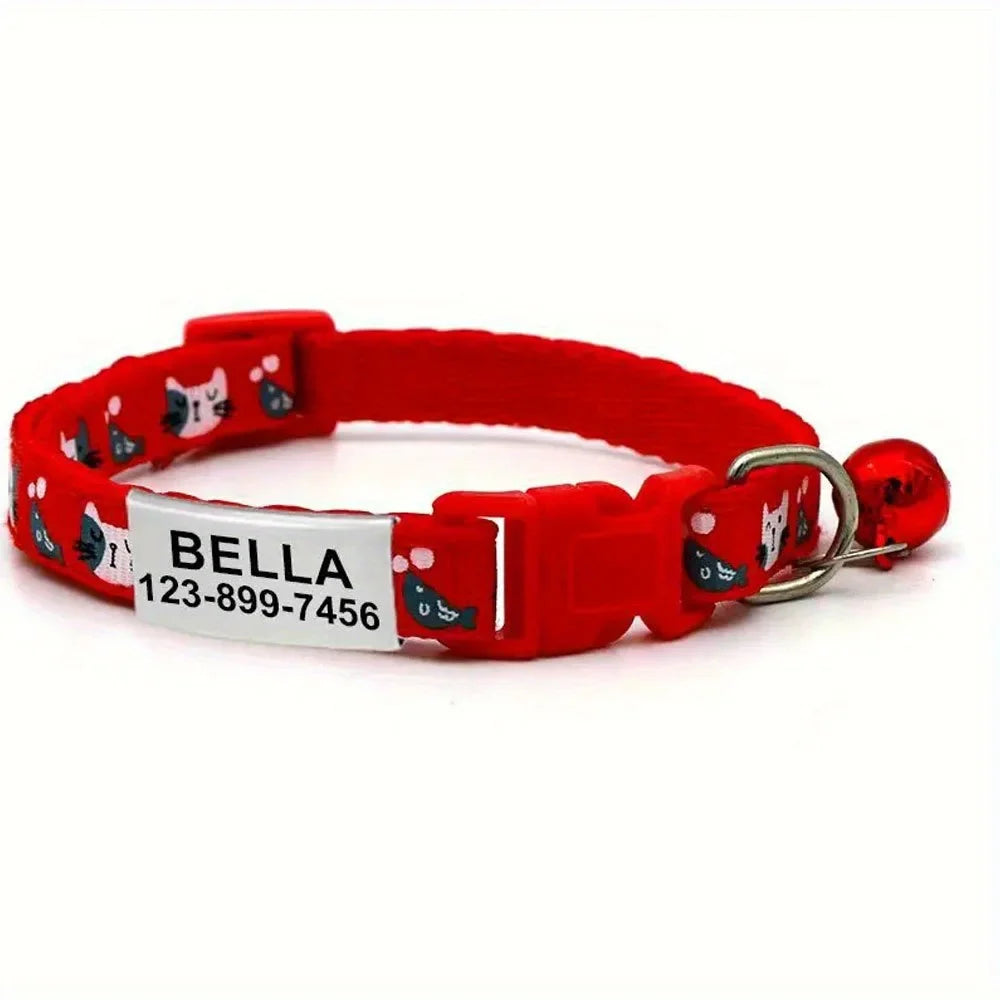 Personalized Cat Collar with Bell Buckle Customized Nametag – 6 Colors
