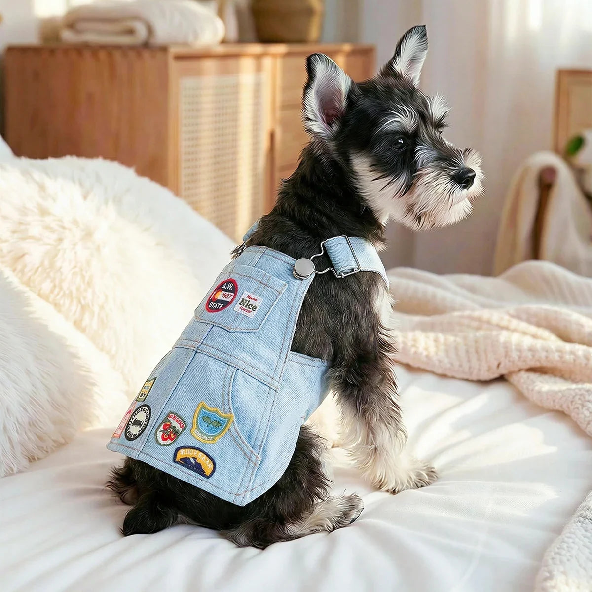 Pet Cat and Dog Clothes Retro Badge Denim - ProPawPet.com