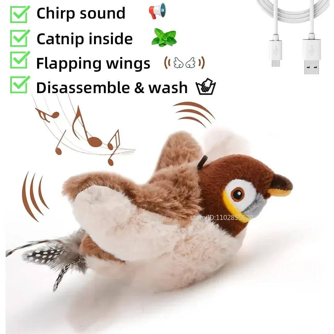 Plush Simulated Bird Cat Toy Interactive Dog Rechargeable Chirping – 6 Colors
