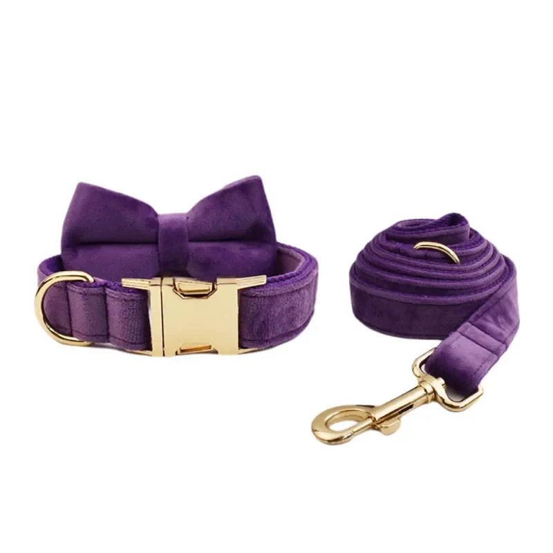 Purple Velvet Dog Collar And Leash Set For - ProPawPet.com