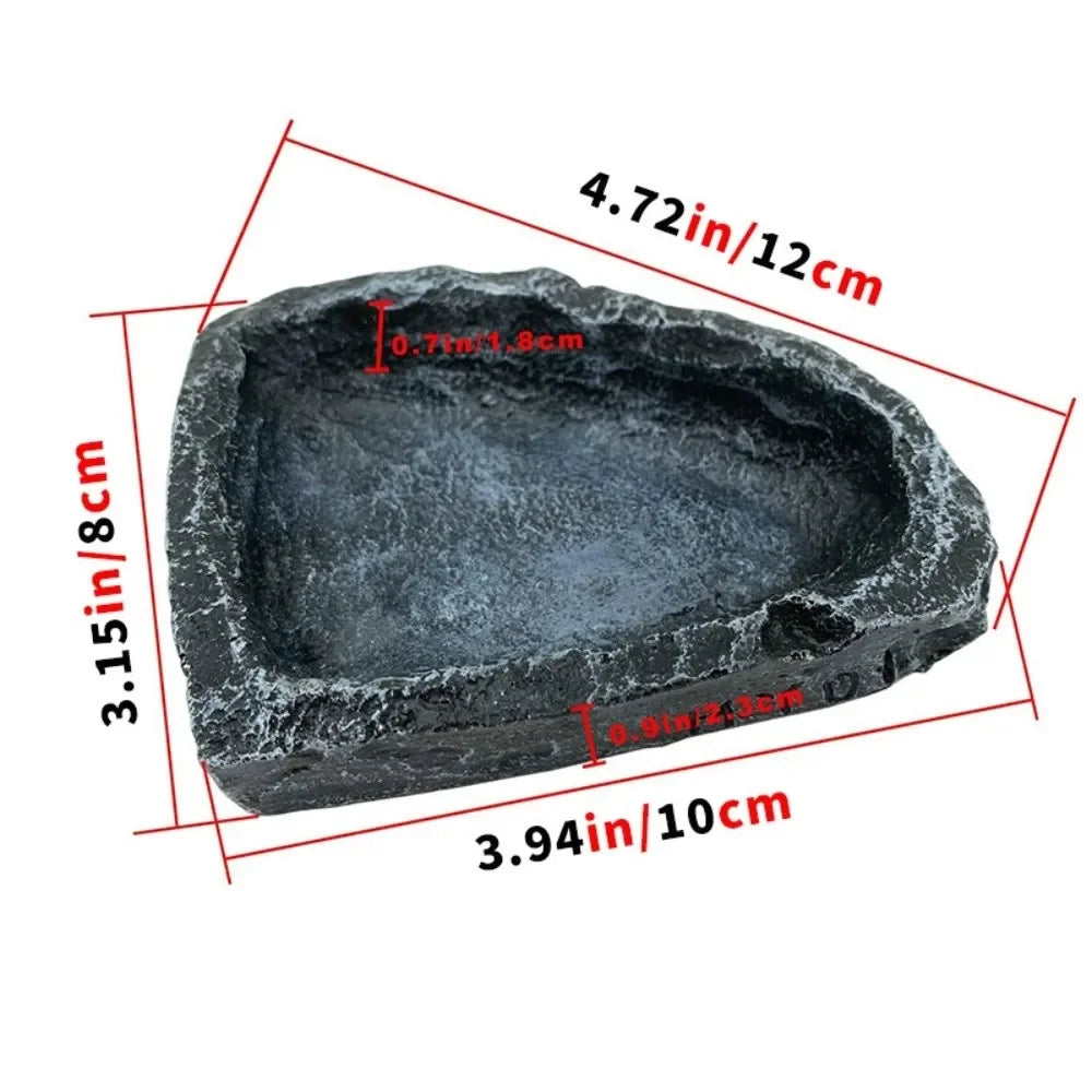 Simulated Stone Reptile Feeding Bowls Resin Durable Food Feeder – 2 Colors