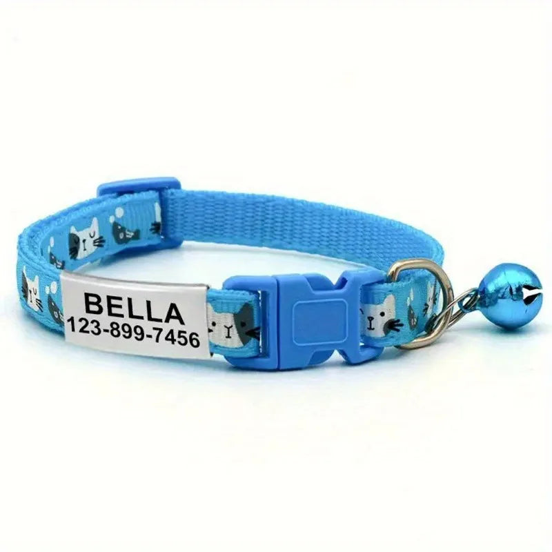 Personalized Cat Collar with Bell Buckle Customized Nametag – 6 Colors