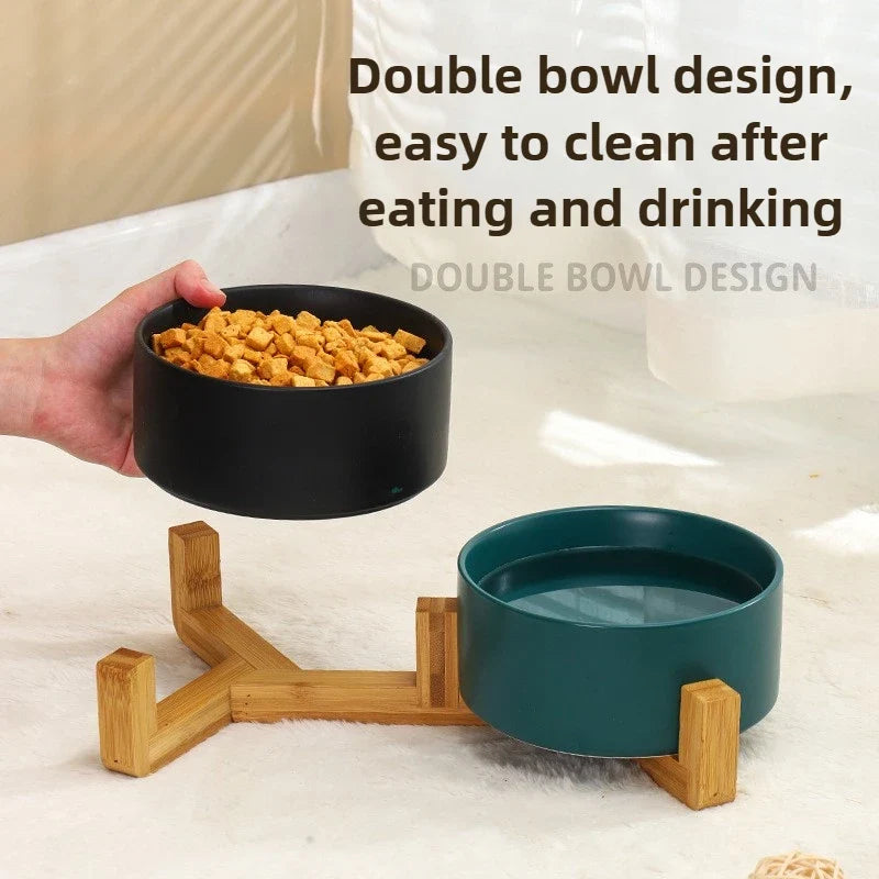 Ceramic Pet Bowl Dish With Wood Stand No - ProPawPet.com
