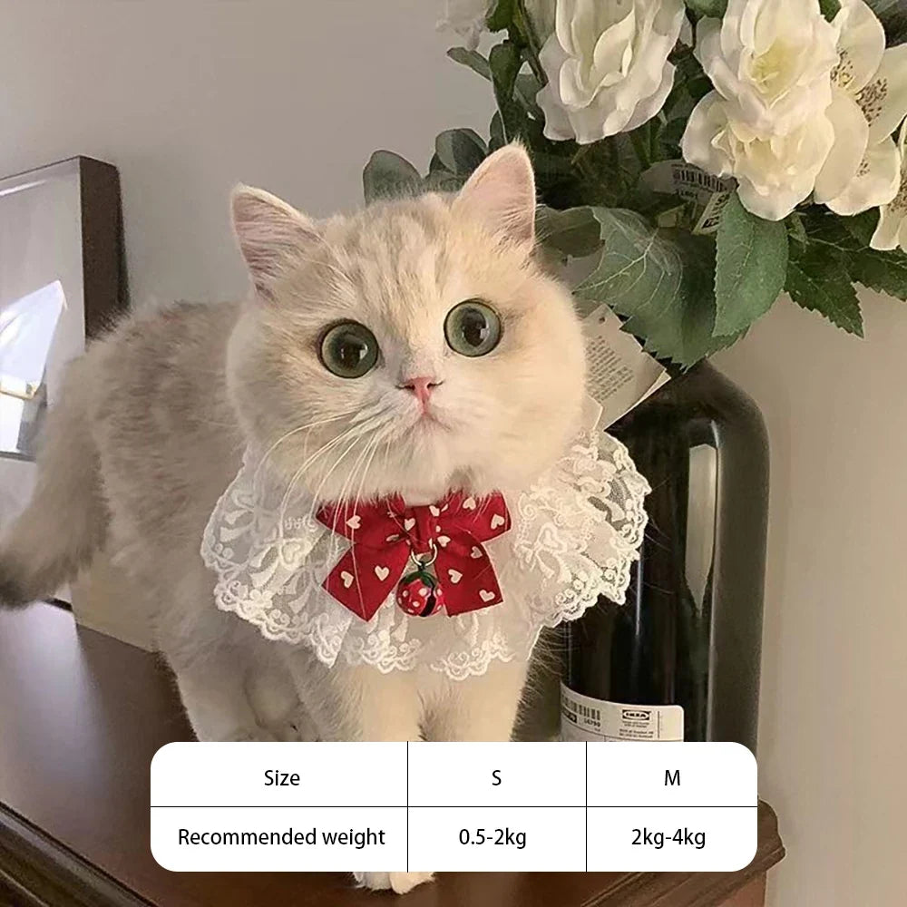 Mesh Cat Bow Tie Cute Bell Drool Bib Princess Style Lace Collar – Cat Supplies