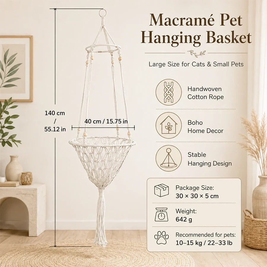 Cotton Boho Macrame Hanging Pet Hammock – Small Pet Supplies