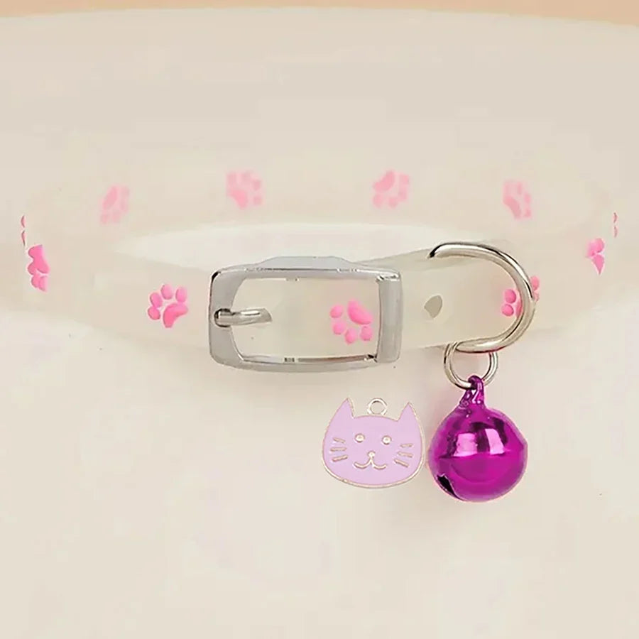 Cat Collar Glow in the Dark Footprint Cute Charms Adjustable – Cat Collars