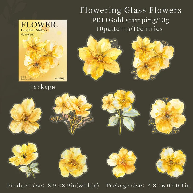 PET Bronzing Flower Stickers – 6 Colors
