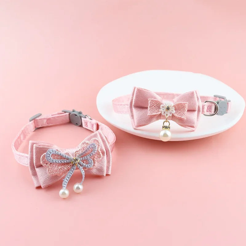 Cat Collar Pink Lace Bow Hanging Bead Cat - ProPawPet.com