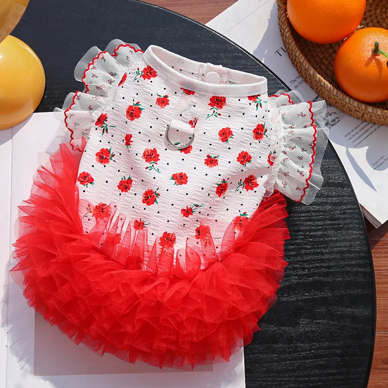 Floral Lace Cat & Dog Dress with Lead – 6 Sizes