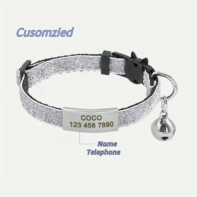 Adjustable Free Engraving Glitter Cat Safety Buckle Collar – Cat Collars
