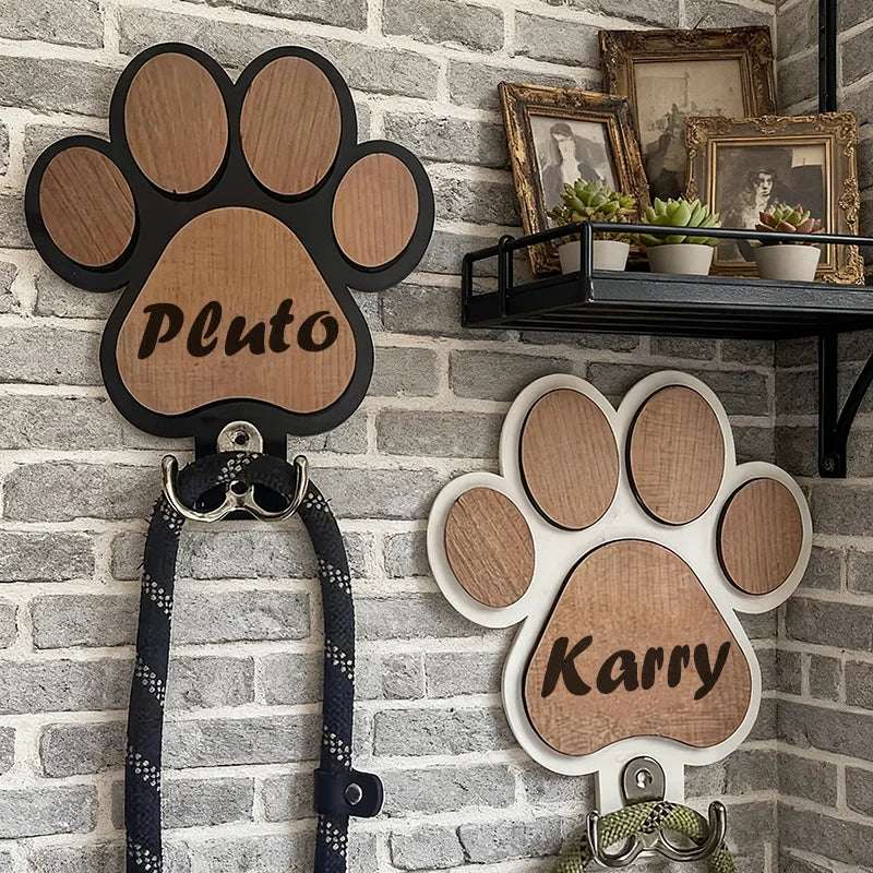 Custom Wooden Dog Leash Hanger Paw Print - ProPawPet.com