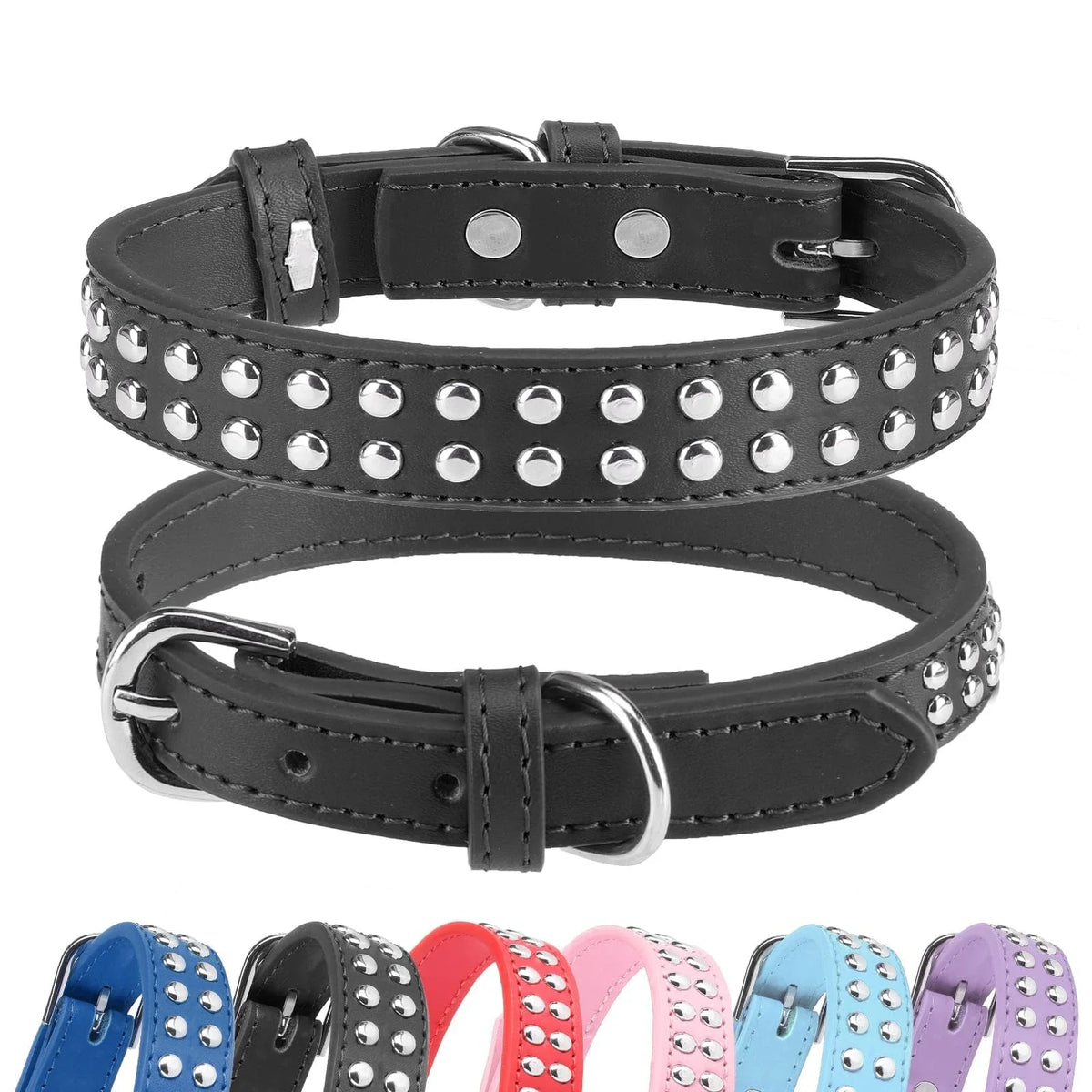 Adjustable Faux Leather Dog Collar, Studded - ProPawPet.com