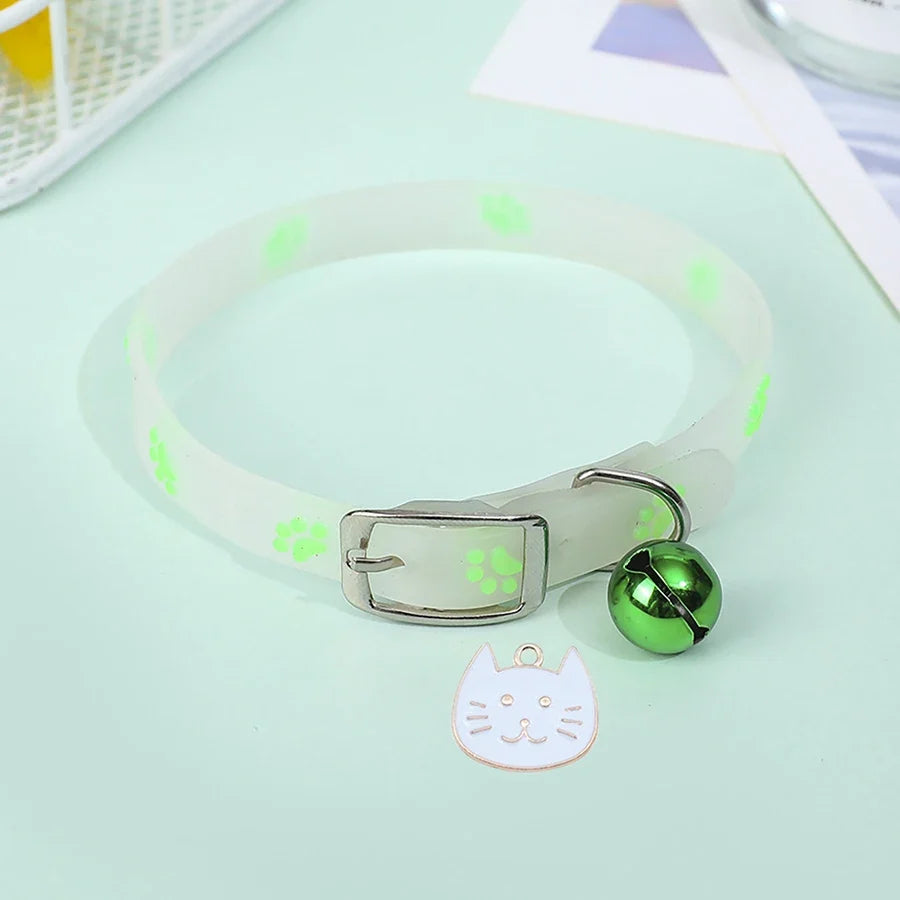 Cat Collar Glow in the Dark Footprint Cute Charms Adjustable – Cat Collars