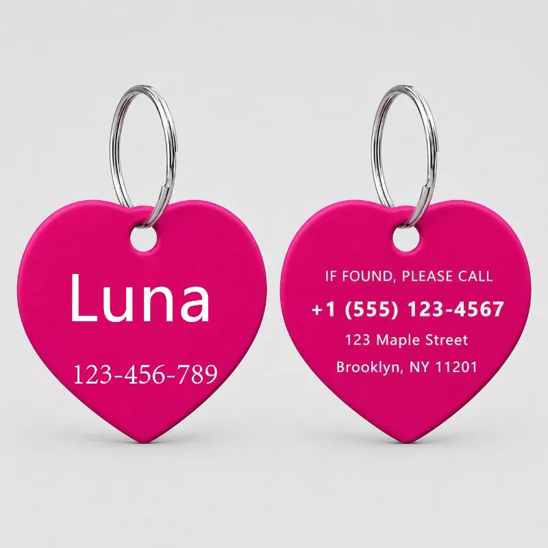 Personalized Custom Aluminum Heart Shape Dog ID Tag – 9 Colors