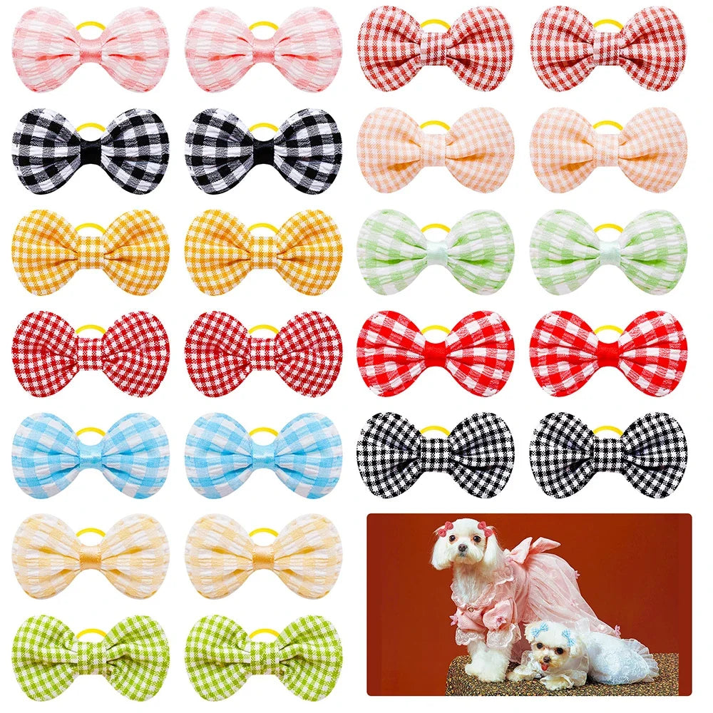 Rubber 10 Flower Shape Dog Hair Bows Grooming Plaid Pure Mix – Dog Supplies
