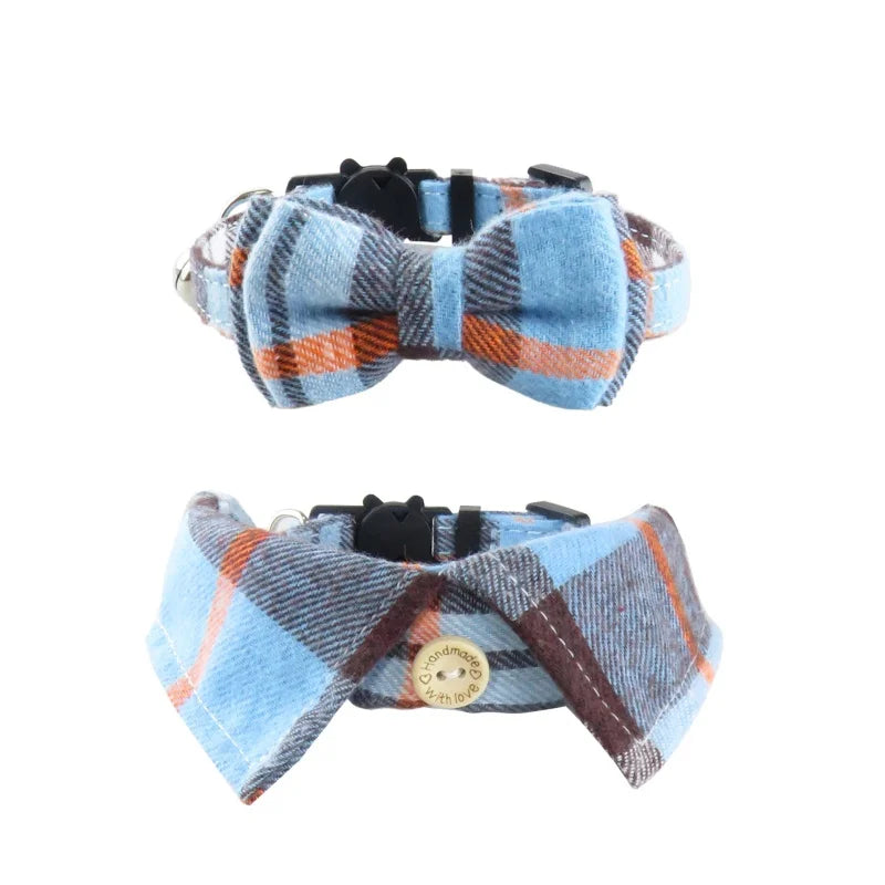 Adjustable Set Cat Collar with Cute Bow Tie and Bell Breakaway Plaid