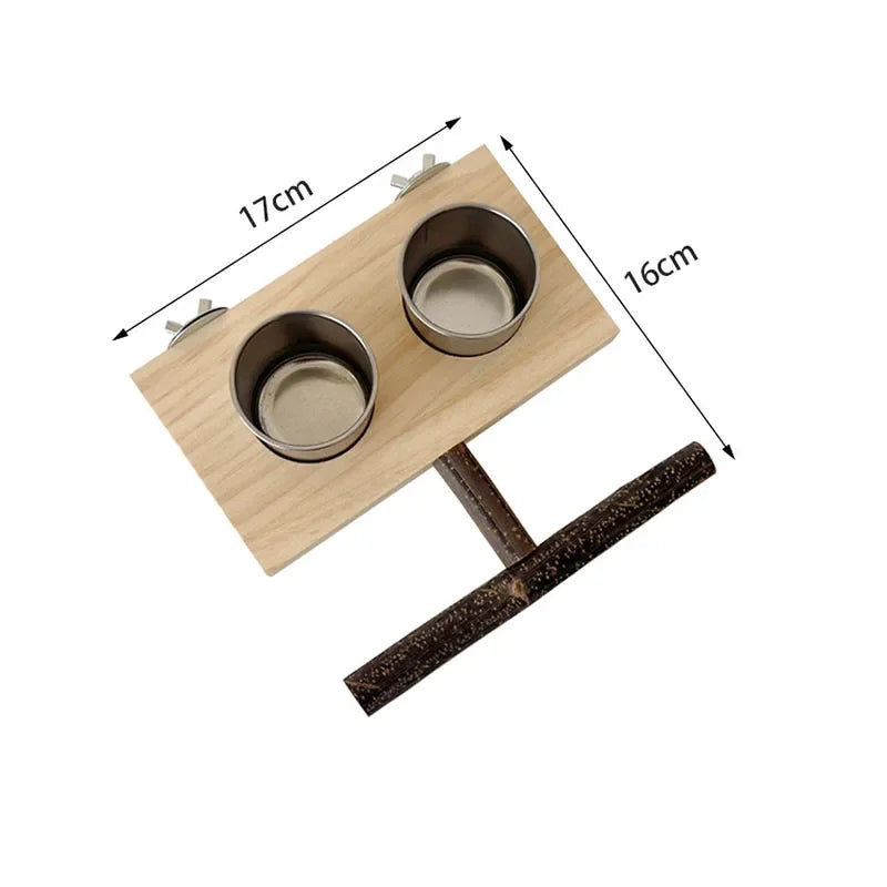 Wood Stainless Steel Bird Food Water Bowl – 2 Colors