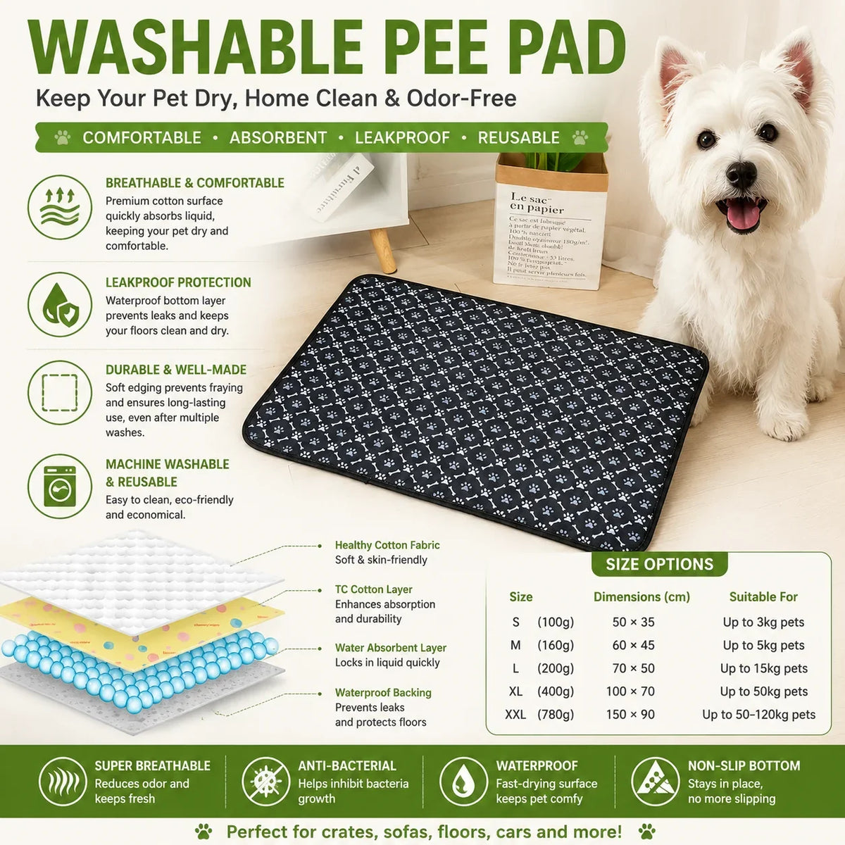 Dog Pee Pad Reusable Washable Waterproof - ProPawPet.com