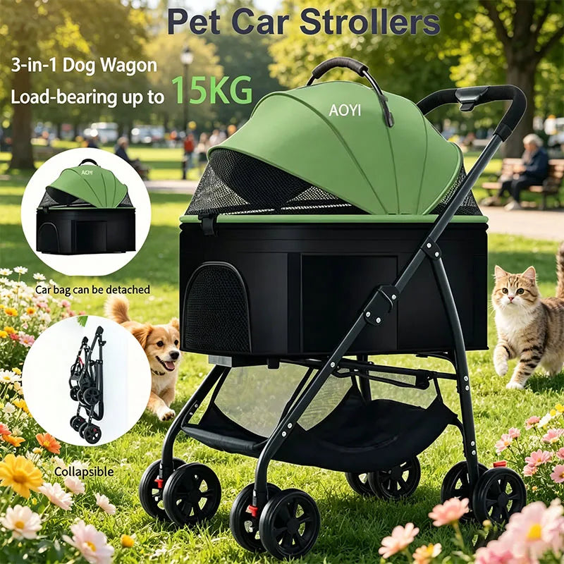 Pet Car Strollers 3in1 Lightweight Foldable - ProPawPet.com