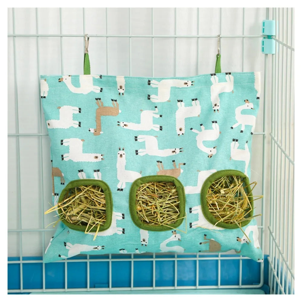 2 3 Holes Hanging Hay Pouch Rabbit Ears Canvas Small Animal