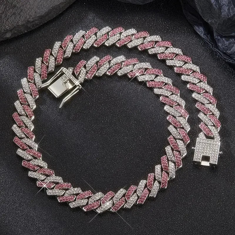 14mm Pink Blue Lab Diamond Dog Cuban Chain - ProPawPet.com