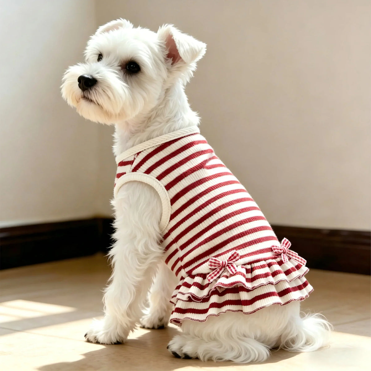 Cute Red White Striped Pet Dress Sleeveless - ProPawPet.com