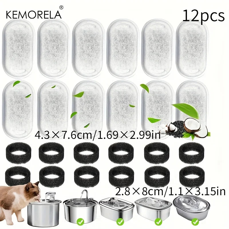 12 Cat Water Fountain Activated Carbon Sponge Filters, Stainless Steel
