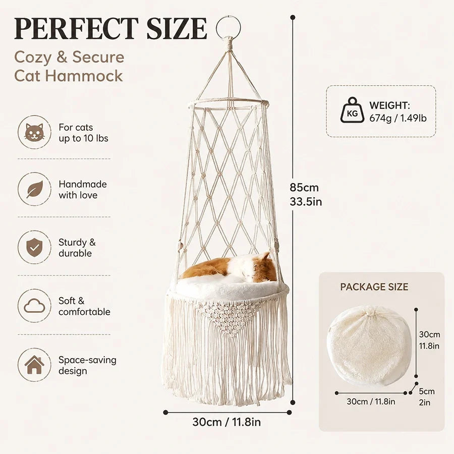 Cotton Boho Macrame Hanging Pet Hammock – Small Pet Supplies
