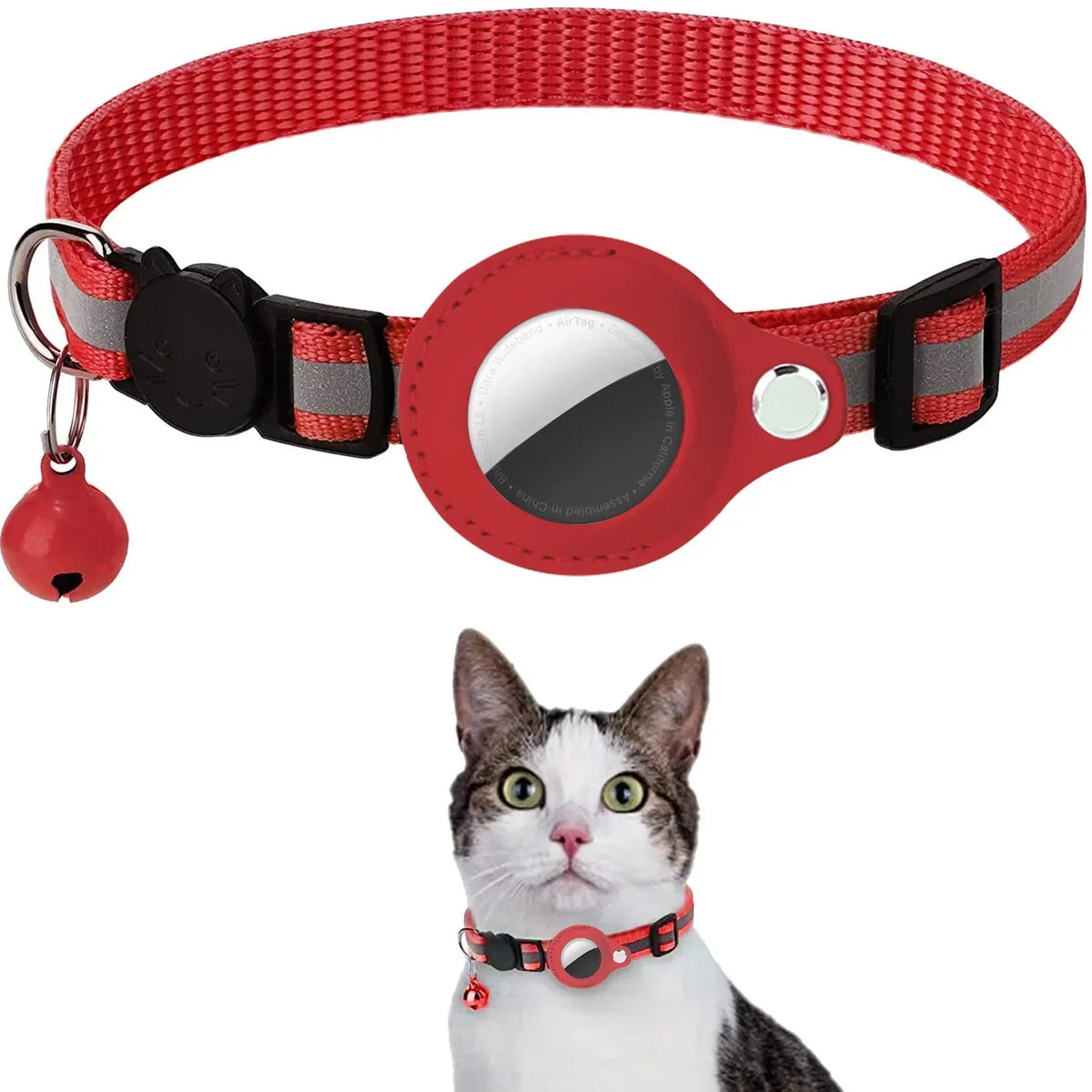 Adjustable Reflective Cat Collar with Detachable Airtag Holder – 6 Colors