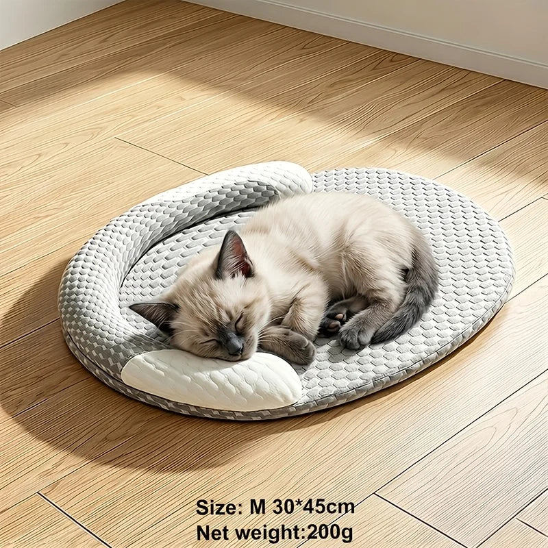 Breathable Cooling Dog Bed Summer Ice Silk Cat Pad Oval Pet Nest – 4 Colors