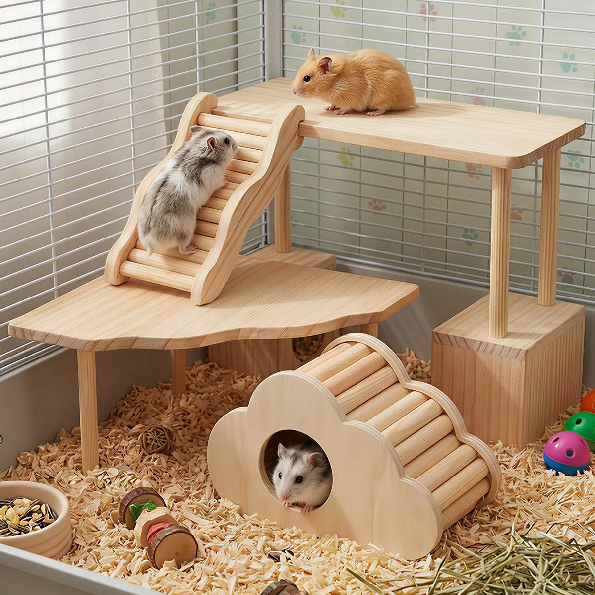 4 Pcs Hamster Platform Ladder Hideout Wood - ProPawPet.com