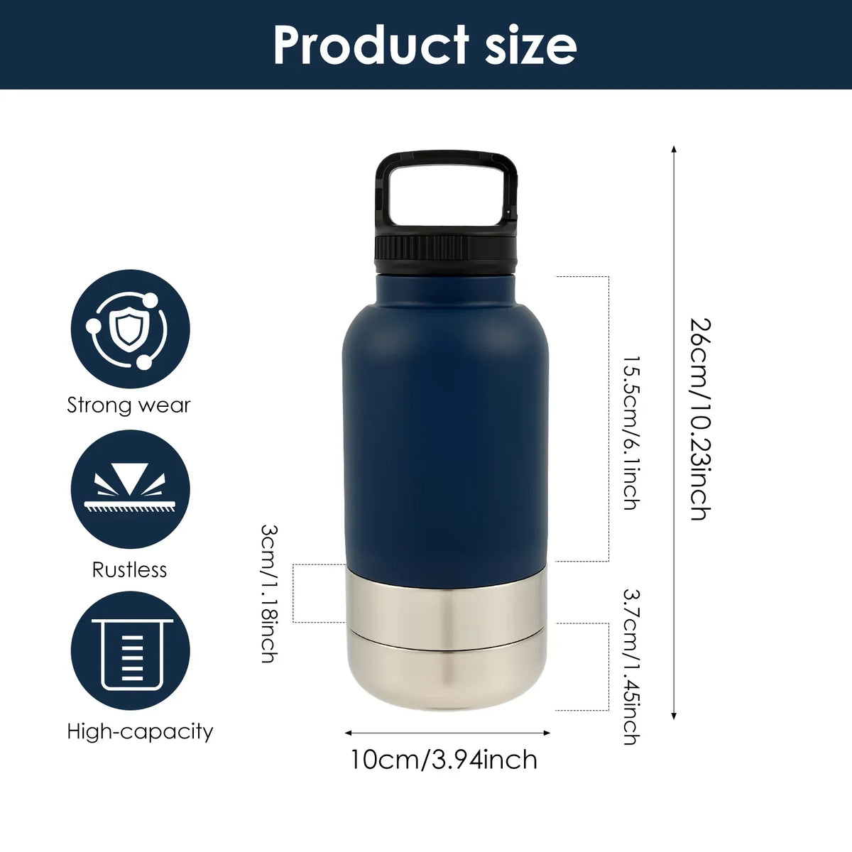 32oz Stainless Steel Detachable Portable Dog Water Bottle – 2 Colors