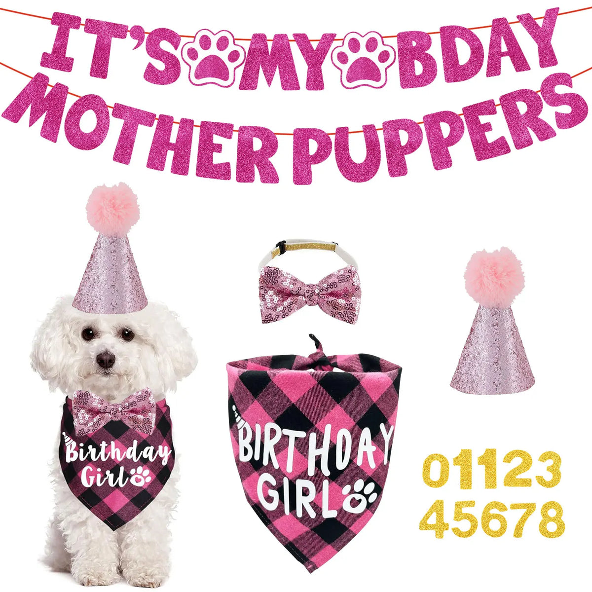 Dog Birthday Party Kit - Bandana, Hat, Bow Tie Bday Banner – Dog Supplies
