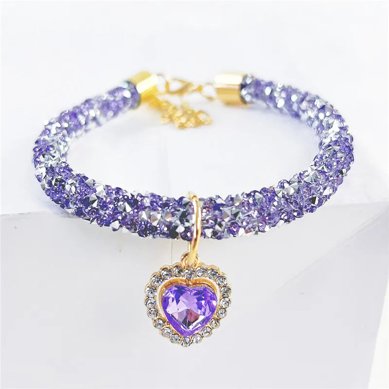 Crystal Cat Collar Heart Gem Pendant Party - ProPawPet.com