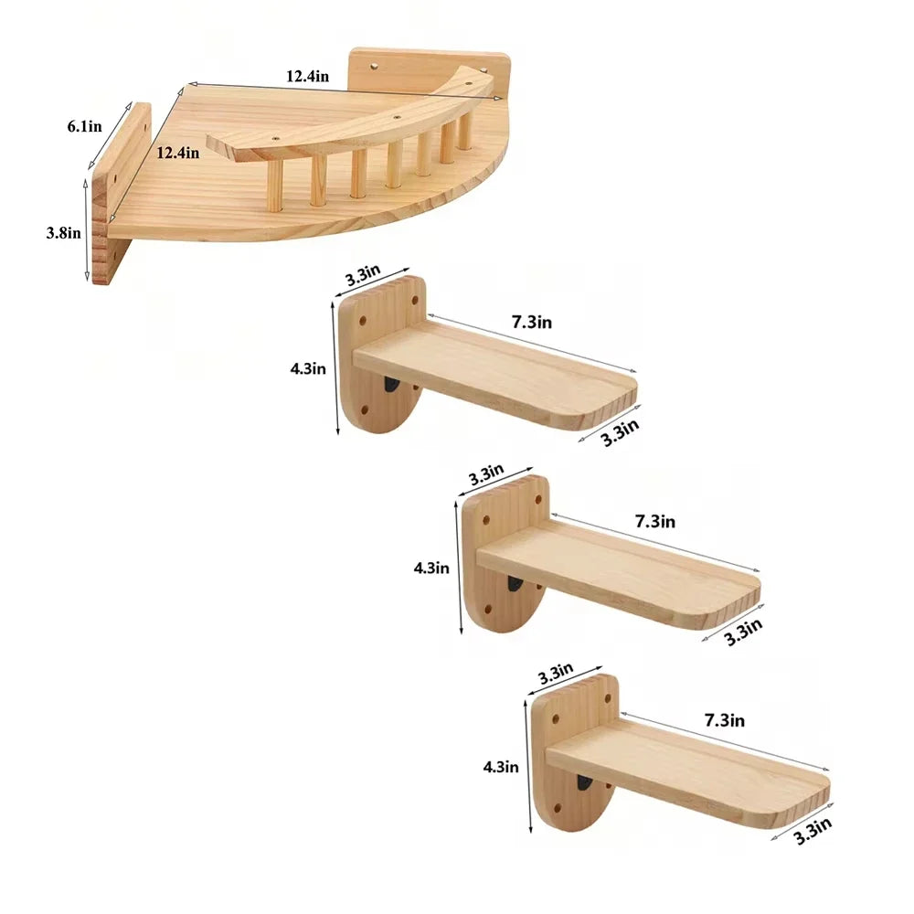 Wall-mounted wooden cat hammock and steps – view 9