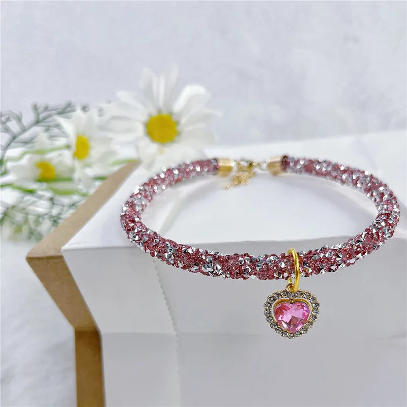 Crystal Cat Collar Heart Gem Pendant Party - ProPawPet.com