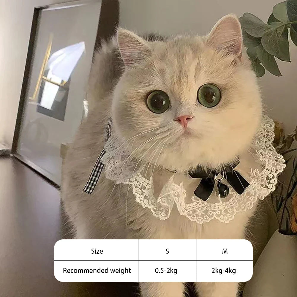 Mesh Cat Bow Tie Cute Bell Drool Bib Princess Style Lace Collar – Cat Supplies