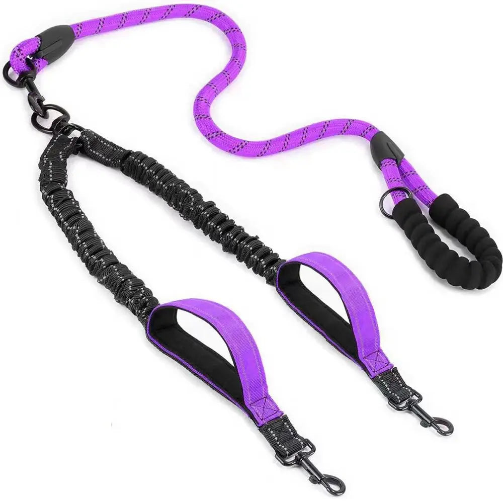 Reflective Double Dog Lead with Two Extra Traffic Handles 360 – Dog Supplies